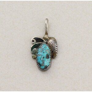 Pendant Only Sterling Silver Robert Chee Natural Turquoise Pendant 1 1/2" x 3/4"